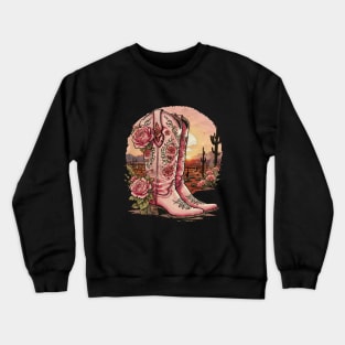 Cowgirl boots style, Expressing Your Inner Cowgirl with Unique Cowgirl Boots Art Crewneck Sweatshirt